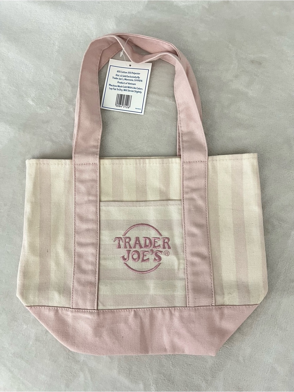 Authentic Trader Joe’s Pink Stripe Canvas Tote Bag